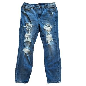Judy Blue Boyfriend‎ Fit Jeans Distressed Blue Denim Stretch Women's Size 13/31